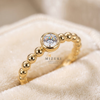 TACHIBANA｜18K 黃金 H&C 天然鑽石圓珠戒指｜E Color VS1 Diamond Ring