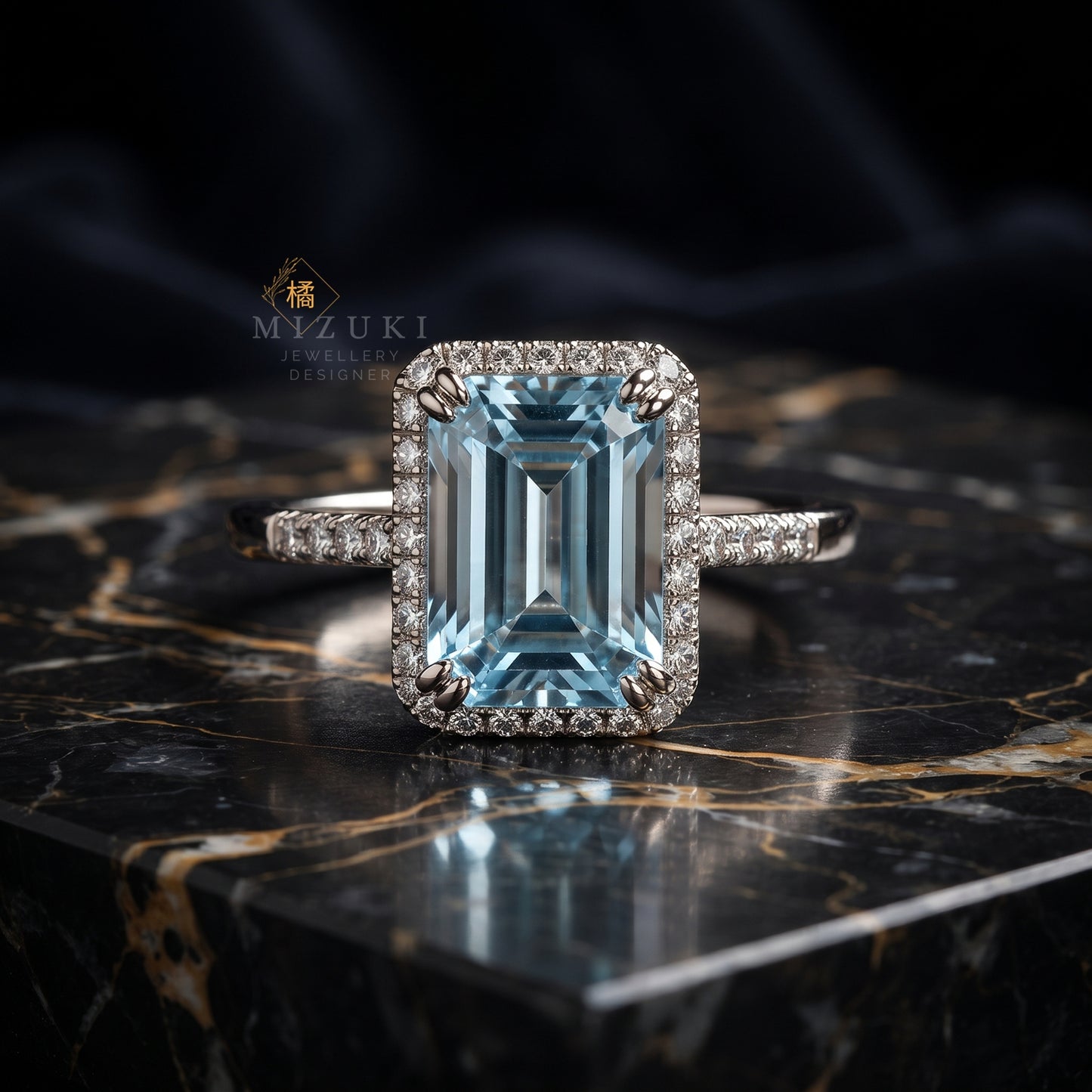 TACHIBANA｜PT950 鉑金 天然海藍寶鑽石戒指｜Aquamarine Diamond Ring