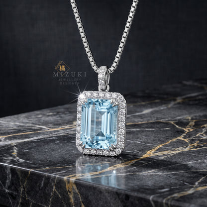 TACHIBANA｜PT850 鉑金 天然海藍寶鑽石項鍊｜1.47ct Aquamarine