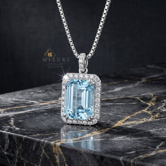 TACHIBANA｜PT850 鉑金 天然海藍寶鑽石項鍊｜1.47ct Aquamarine