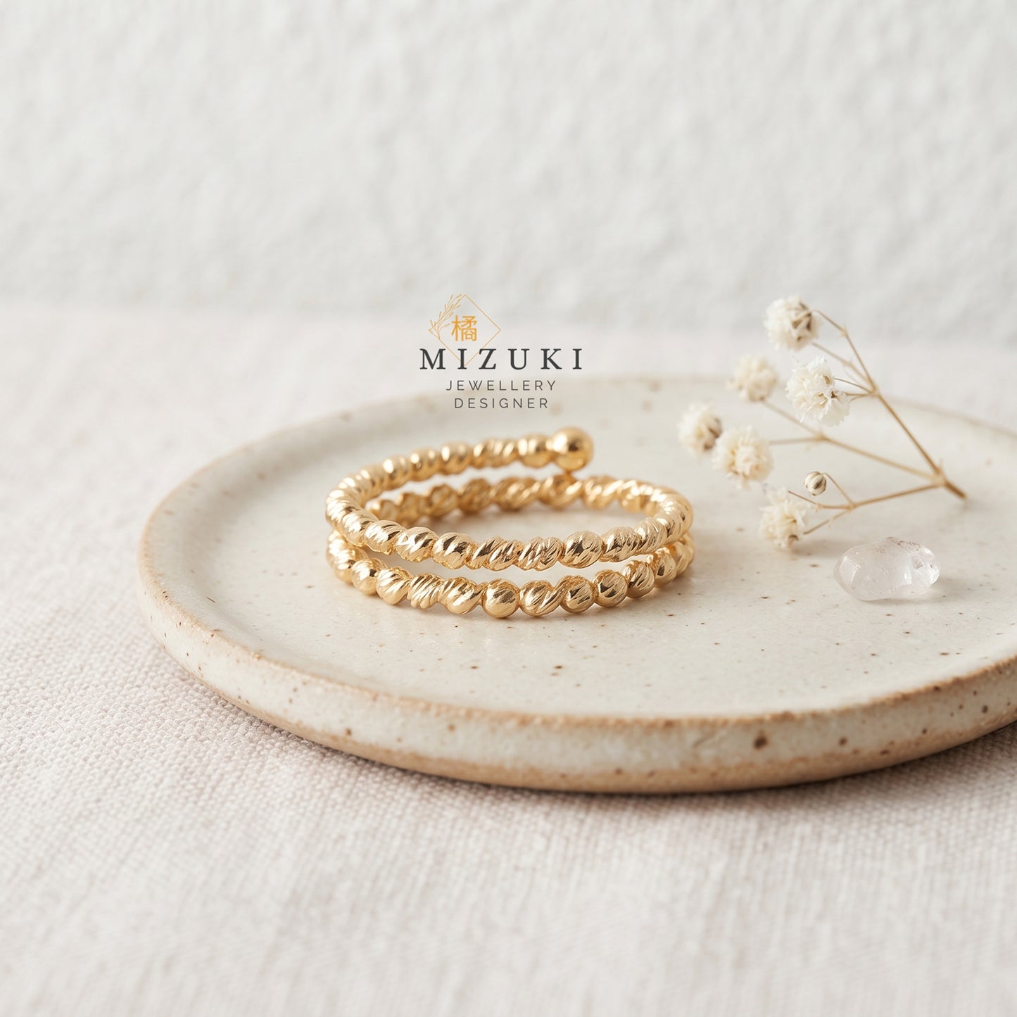 TACHIBANA｜18K 黃金雙圈珠飾記憶彈力戒指 Free Ring｜K18 Double Layer Bead Free Ring