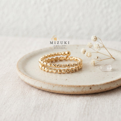 TACHIBANA｜18K 黃金雙圈珠飾記憶彈力戒指 Free Ring｜K18 Double Layer Bead Free Ring