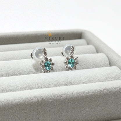 TACHIBANA｜鉑金帕拉伊巴碧璽光環耳夾｜Platinum Paraiba Tourmaline Halo Clip Earrings