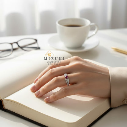 TACHIBANA｜鉑金紅寶石鑽石戒指｜Ruby Diamond Accent Ring