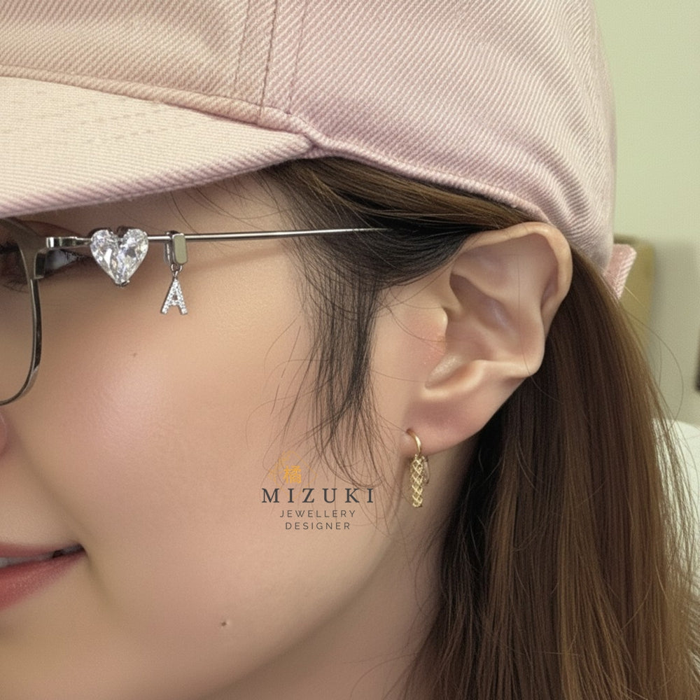 18K黃金編織感小吊墜耳環立體編織紋理