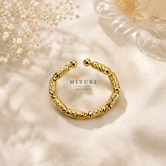 TACHIBANA｜24K 黃金切面圓柱珠 Free Ring｜K24 Barrel Bead Free Ring
