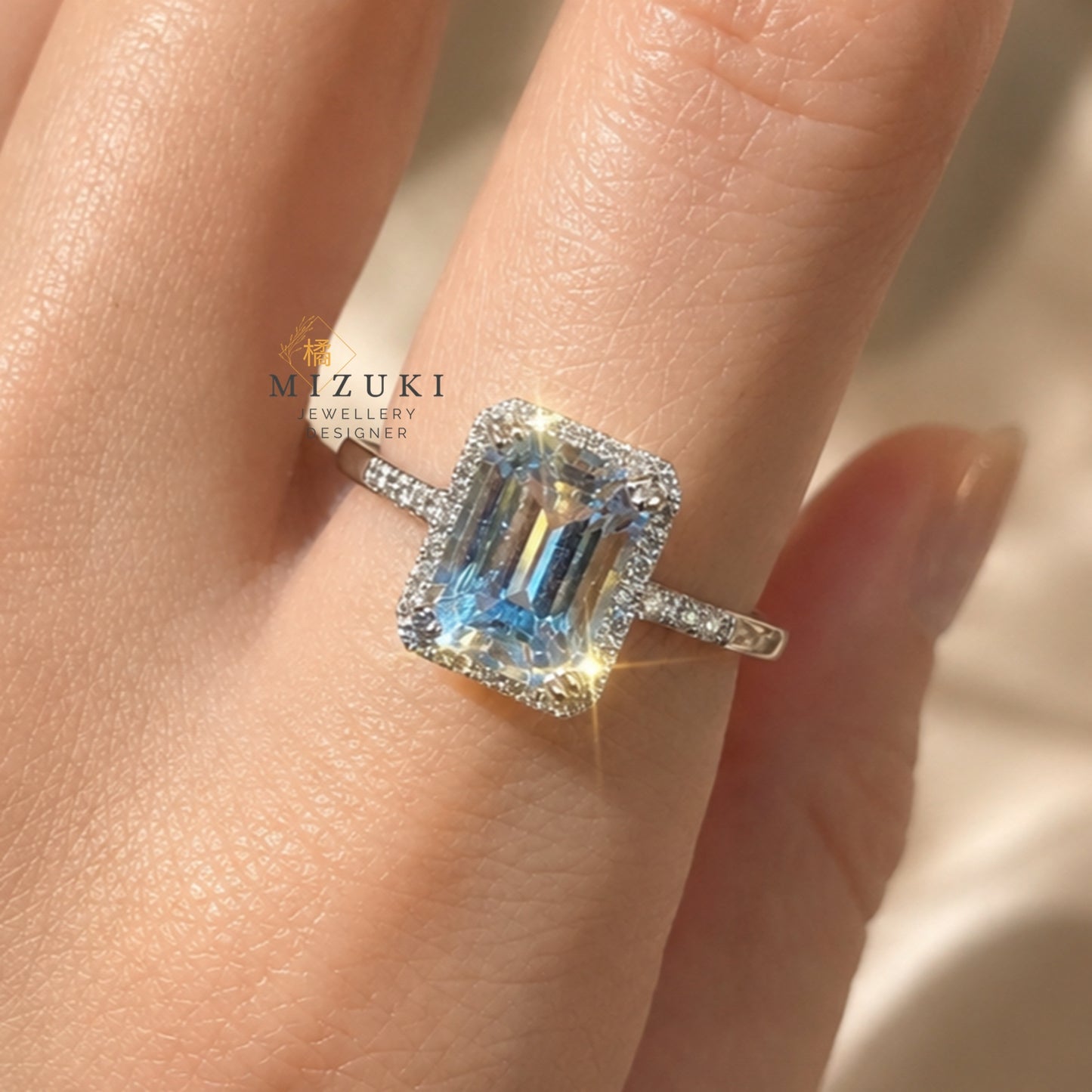 TACHIBANA｜PT950 鉑金 天然海藍寶鑽石戒指｜Aquamarine Diamond Ring