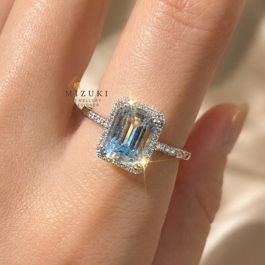 TACHIBANA｜PT950 鉑金 天然海藍寶鑽石戒指｜Aquamarine Diamond Ring
