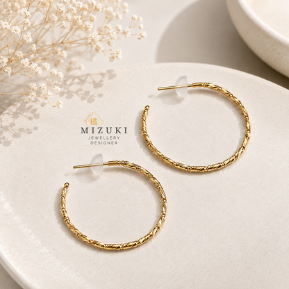 TACHIBANA｜18K 黃金經典圓圈耳環｜K18 Diamond Cut Hoop Earrings 日本精緻日常珠寶