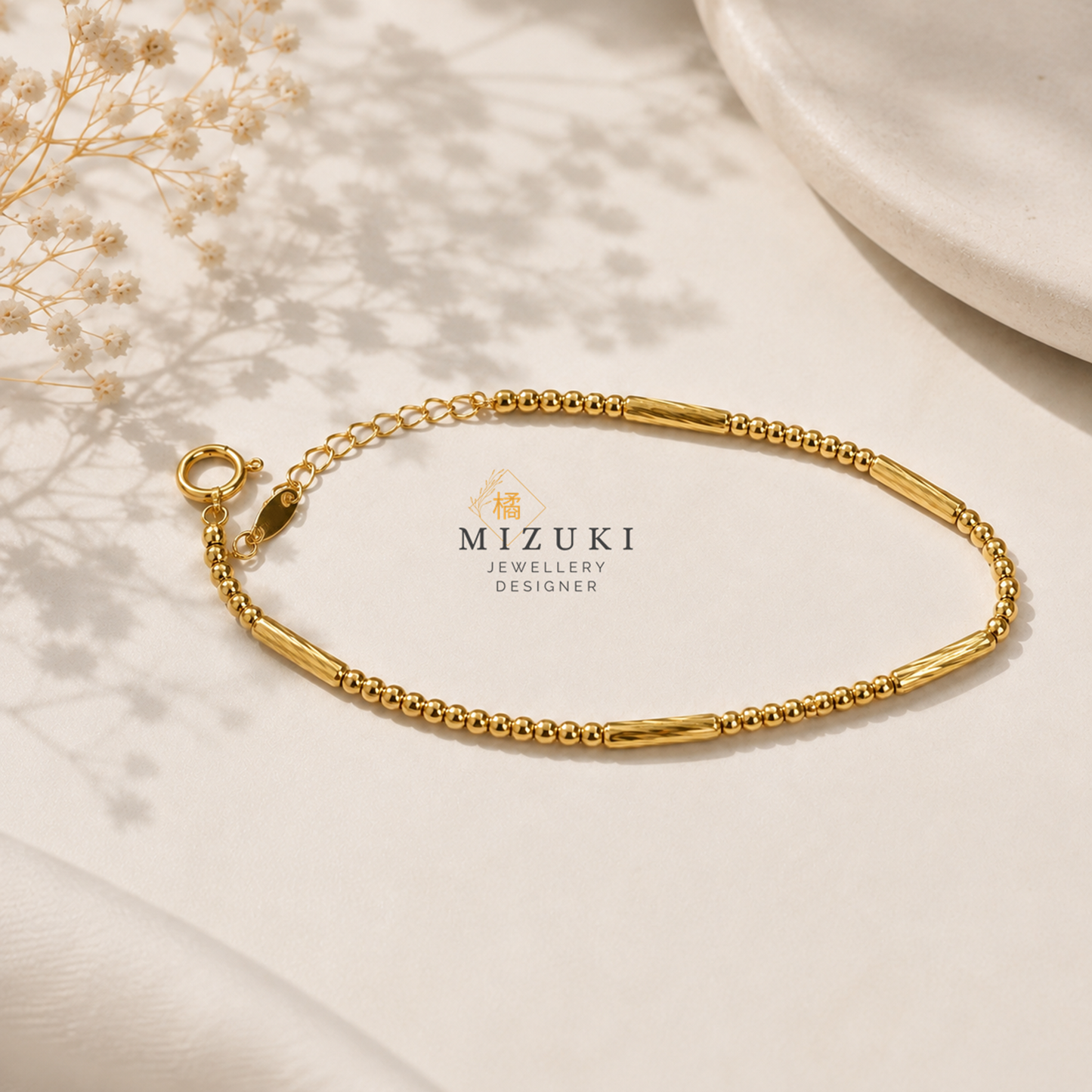 TACHIBANA｜18K 黃金線韻珠飾手鍊｜K18 Linear Bead Bracelet