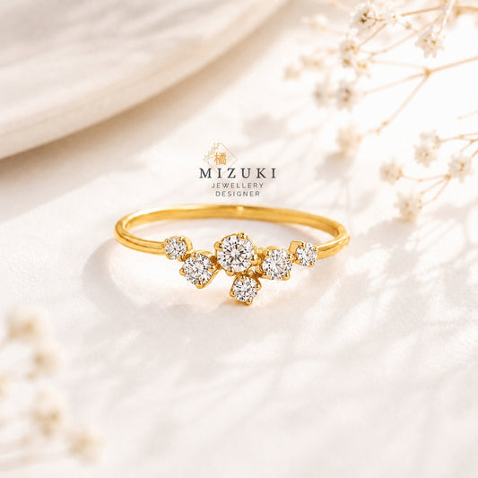 TACHIBANA｜18K 黃金 0.10ct 花朵天然鑽石戒指｜Bloom Diamond Ring