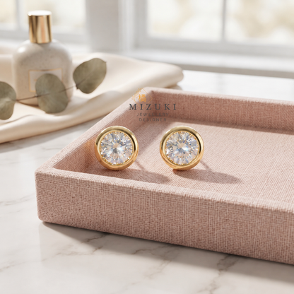 TACHIBANA｜18K 黃金 0.30ct 天然鑽石耳釘｜Classic Bezel Diamond Stud Earrings