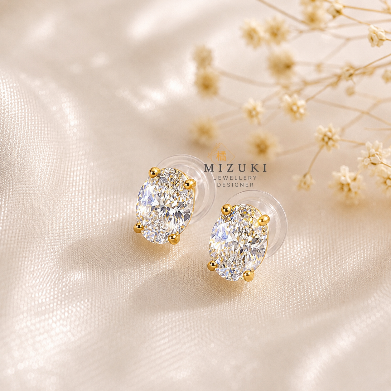 TACHIBANA｜18K 黃金 0.60ct 橢圓天然鑽石耳釘｜Oval Diamond Stud Earrings
