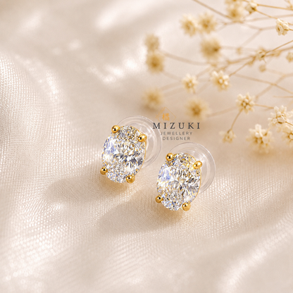 TACHIBANA｜18K 黃金 0.60ct 橢圓天然鑽石耳釘｜Oval Diamond Stud Earrings