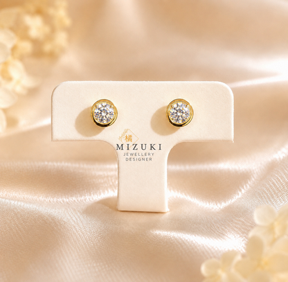 TACHIBANA｜18K 黃金 0.08ct 天然鑽石耳釘｜Bezel Diamond Stud Earrings