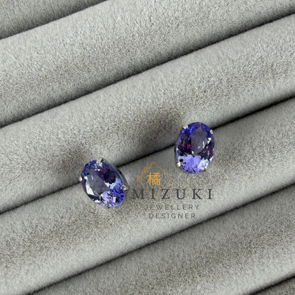 TACHIBANA｜PT950 2ct橢圓形丹泉石耳環｜Oval Tanzanite Stud Earrings