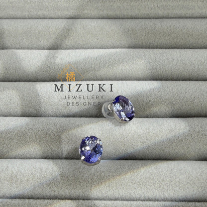 TACHIBANA｜PT950 2ct橢圓形丹泉石耳環｜Oval Tanzanite Stud Earrings