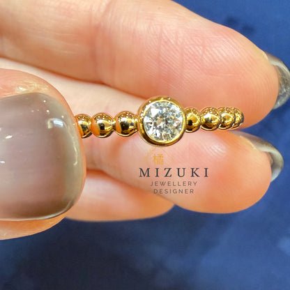 TACHIBANA｜18K 黃金 H&C 天然鑽石圓珠戒指｜E Color VS1 Diamond Ring