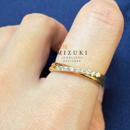 TACHIBANA｜18K 黃金 0.10ct 交錯鋪鑽戒指｜Crossed Pavé Diamond Ring