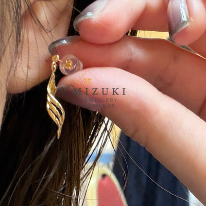TACHIBANA｜18K 黃金羽翼流線垂墜耳環｜Twisted Gold Drop Earrings