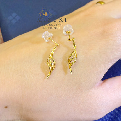 TACHIBANA｜18K 黃金羽翼流線垂墜耳環｜Twisted Gold Drop Earrings