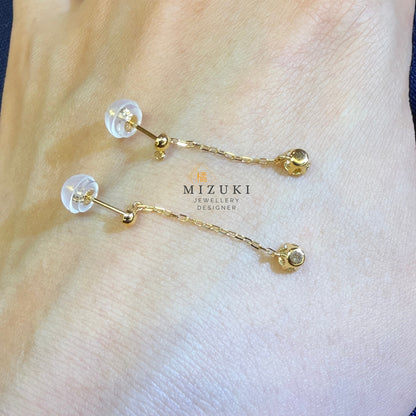 TACHIBANA｜18K 黃金 0.28ct 天然鑽石垂墜耳環｜Diamond Drop Chain Earrings