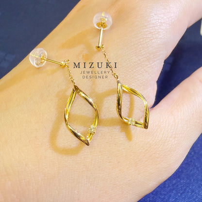 TACHIBANA｜18K 黃金天然鑽石垂墜耳環｜Ribbon Twist Diamond Drop Earrings