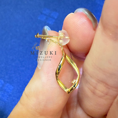 TACHIBANA｜18K 黃金天然鑽石垂墜耳環｜Ribbon Twist Diamond Drop Earrings