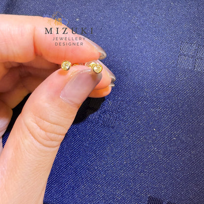 TACHIBANA｜18K 黃金 0.08ct 天然鑽石耳釘｜Bezel Diamond Stud Earrings