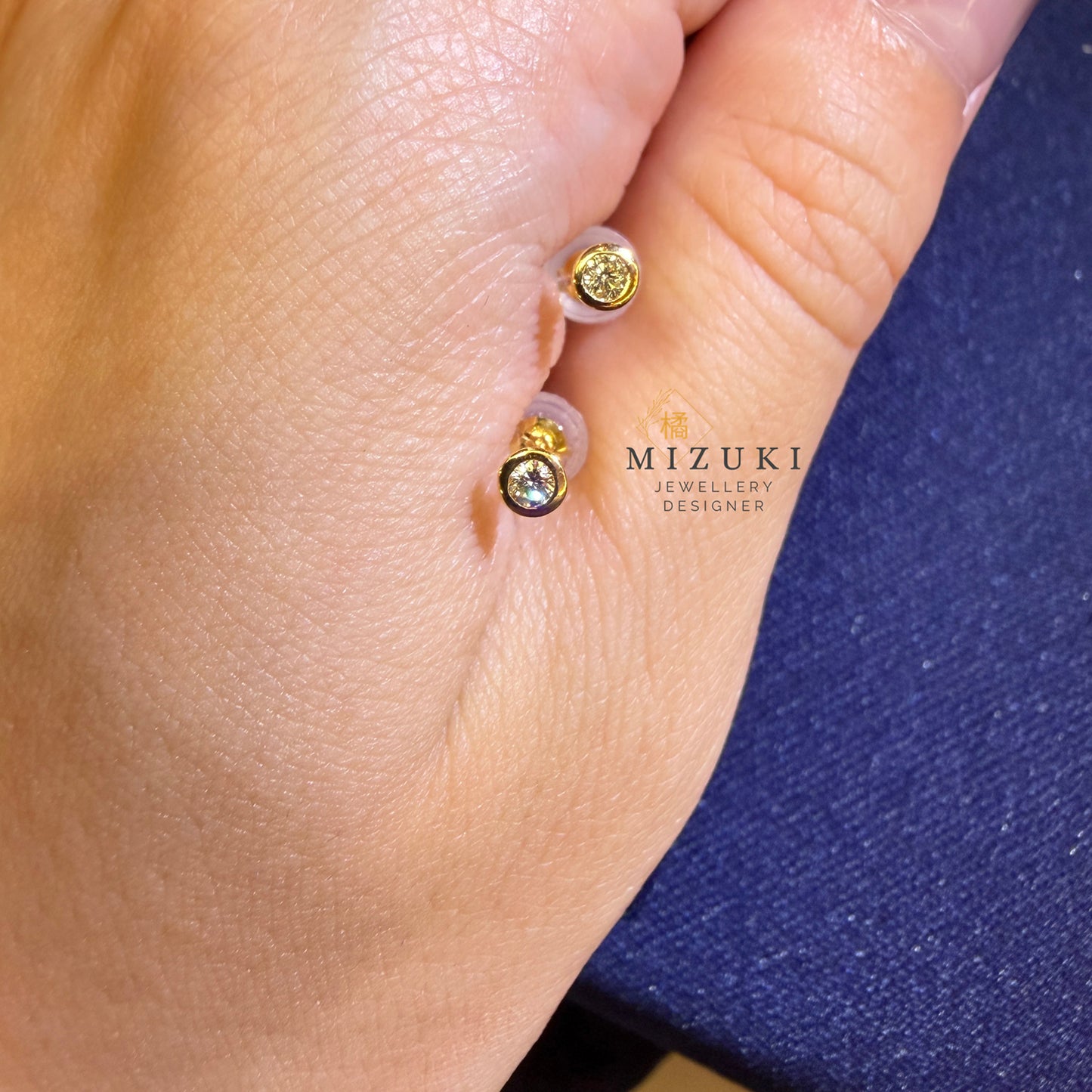 TACHIBANA｜18K 黃金 0.08ct 天然鑽石耳釘｜Bezel Diamond Stud Earrings