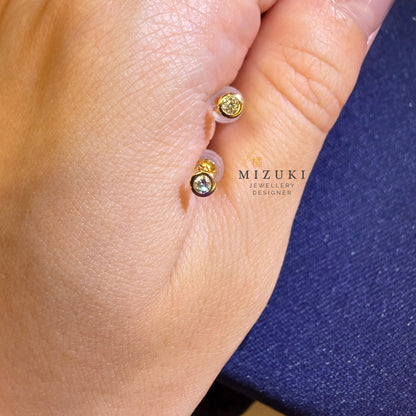 TACHIBANA｜18K 黃金 0.08ct 天然鑽石耳釘｜Bezel Diamond Stud Earrings