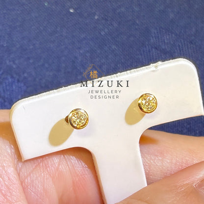 TACHIBANA｜18K 黃金 0.08ct 天然鑽石耳釘｜Bezel Diamond Stud Earrings