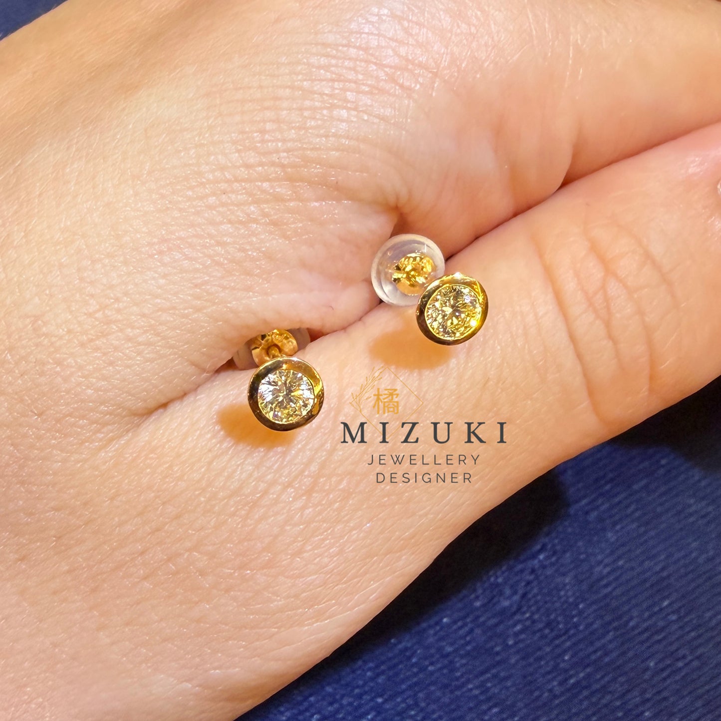 TACHIBANA｜18K 黃金 0.30ct 天然鑽石耳釘｜Classic Bezel Diamond Stud Earrings