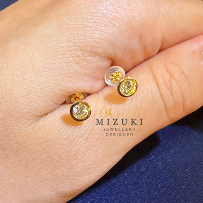 TACHIBANA｜18K 黃金 0.30ct 天然鑽石耳釘｜Classic Bezel Diamond Stud Earrings