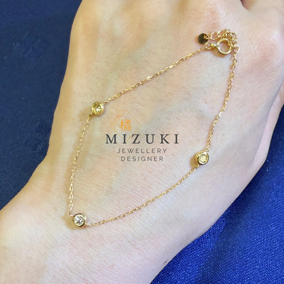 TACHIBANA｜18K 黃金 0.23ct 三鑽天然鑽石手鏈｜Three Diamond Station Bracelet