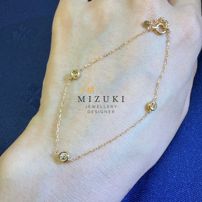 TACHIBANA｜18K 黃金 0.23ct 三鑽天然鑽石手鏈｜Three Diamond Station Bracelet