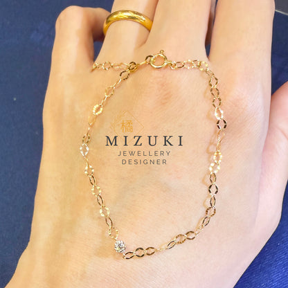 TACHIBANA｜18K 黃金 0.12ct 天然鑽石手鍊｜Faceted Link Diamond Bracelet