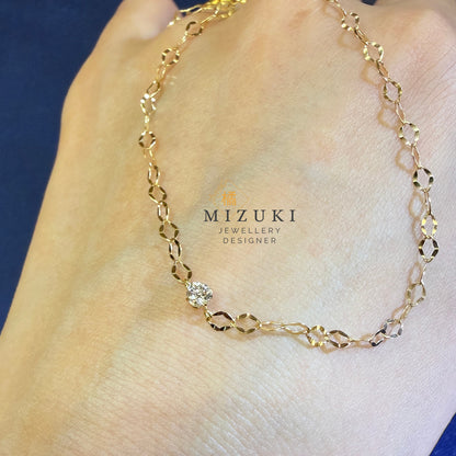 TACHIBANA｜18K 黃金 0.12ct 天然鑽石手鍊｜Faceted Link Diamond Bracelet