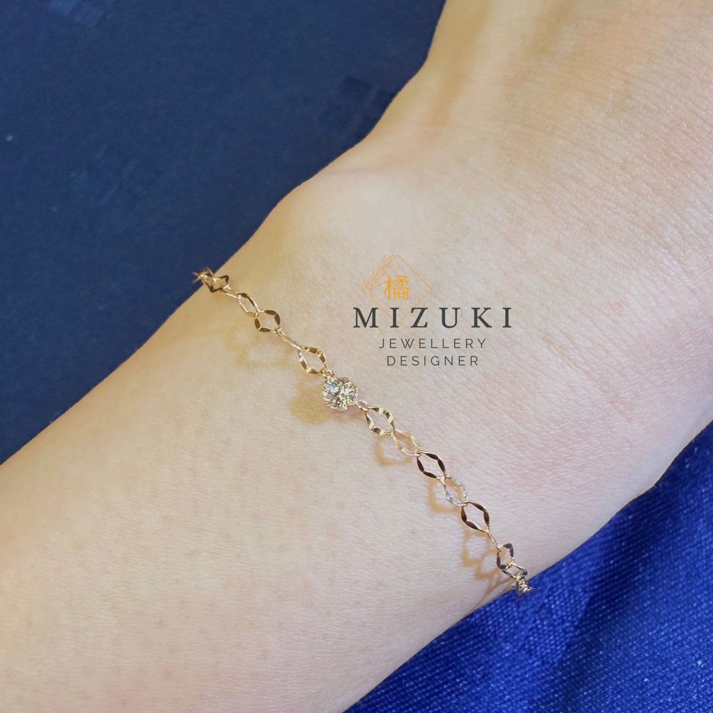 TACHIBANA｜18K 黃金 0.12ct 天然鑽石手鍊｜Faceted Link Diamond Bracelet