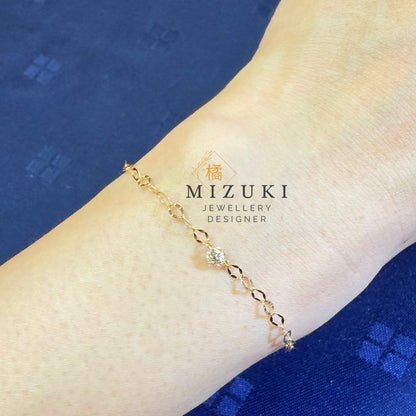 TACHIBANA｜18K 黃金 0.12ct 天然鑽石手鍊｜Faceted Link Diamond Bracelet