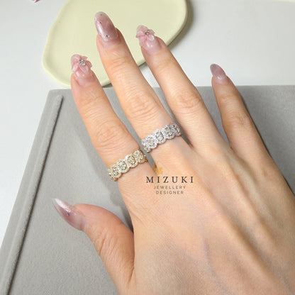 TACHIBANA｜0.70ct 復古花邊滿鑽排戒｜Vintage Milgrain Diamond Band｜K18／Pt950