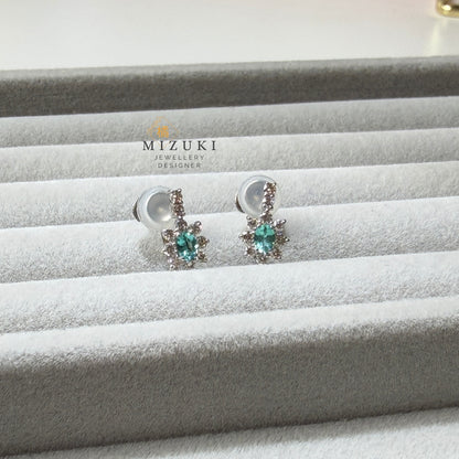 TACHIBANA｜鉑金帕拉伊巴碧璽光環耳夾｜Platinum Paraiba Tourmaline Halo Clip Earrings