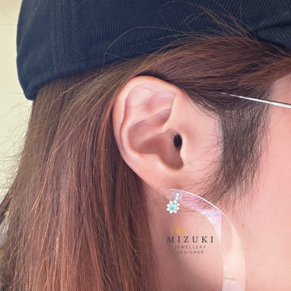 TACHIBANA｜鉑金帕拉伊巴碧璽光環耳夾｜Platinum Paraiba Tourmaline Halo Clip Earrings