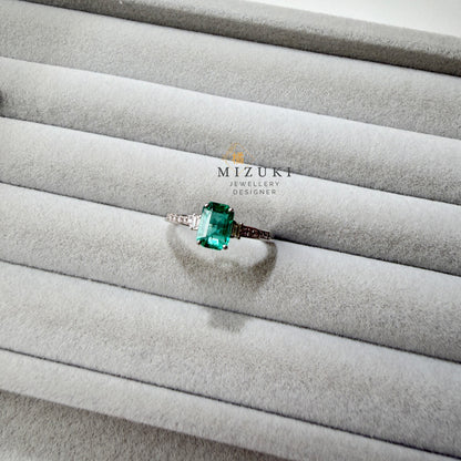 TACHIBANA｜Pt 祖母綠鑽石戒指｜1.08ct Emerald Diamond Ring