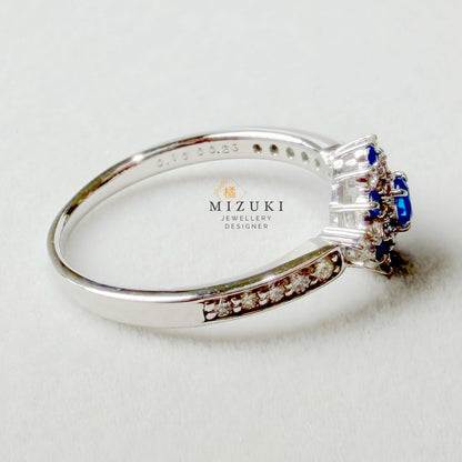 TACHIBANA｜Pt 藍色彩石鑽石戒指｜Blue Gemstone Diamond Flower Ring｜0.25ct Diamond
