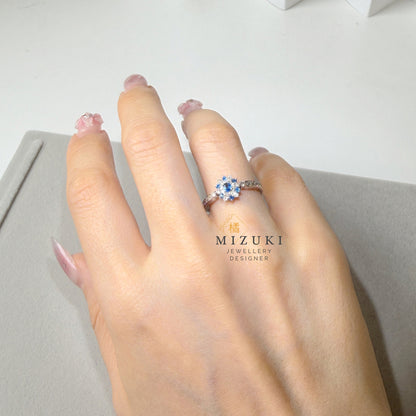 TACHIBANA｜Pt 藍色彩石鑽石戒指｜Blue Gemstone Diamond Flower Ring｜0.25ct Diamond