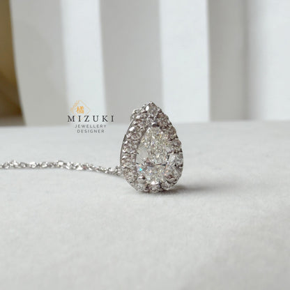 TACHIBANA｜PT950 梨形鑽石光圈項鍊｜Pear Halo Diamond Necklace