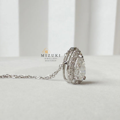 TACHIBANA｜PT950 梨形鑽石光圈項鍊｜Pear Halo Diamond Necklace