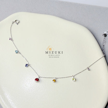 TACHIBANA｜鉑金多彩寶石 Station 手鍊｜Platinum Multicolor Gemstone Station Bracelet
