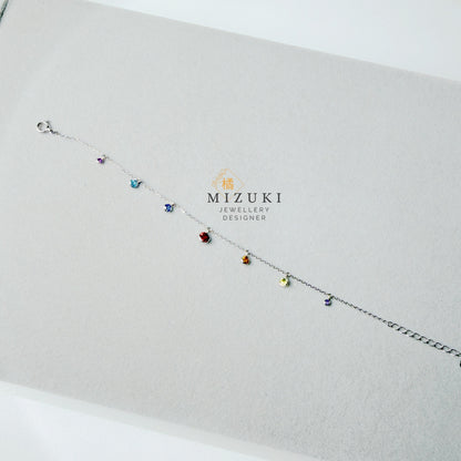 TACHIBANA｜鉑金多彩寶石 Station 手鍊｜Platinum Multicolor Gemstone Station Bracelet